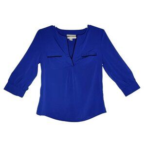 Banana Republic Women's XS Blue Blouse With 3/4 Sleeves & Black Trim